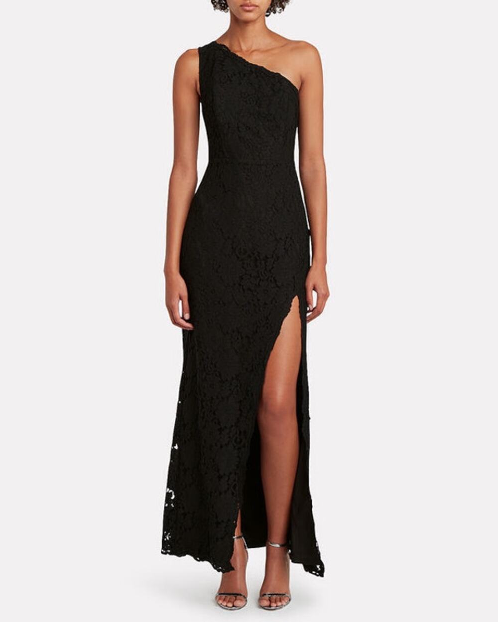 Fame & Partners Selma Black Lace One Shoulder Slit Formal Gown Size 8